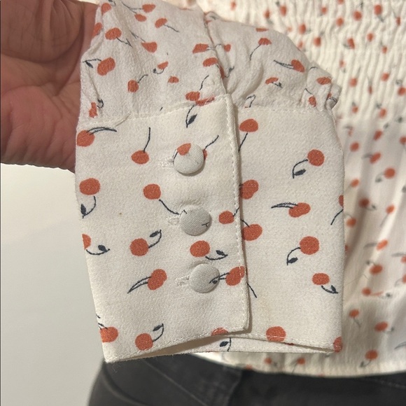 Free People Julia Sweetheart Top Ivory Cherry Print Women's Long Sleeve Size S - Picture 7 of 11